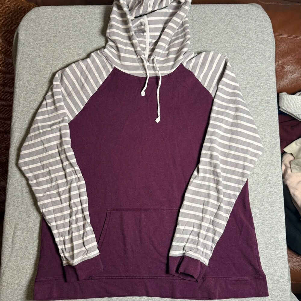 Orvis Classic Collection Womens Medium Hoodie Burgundy Striped Raglan Pullover